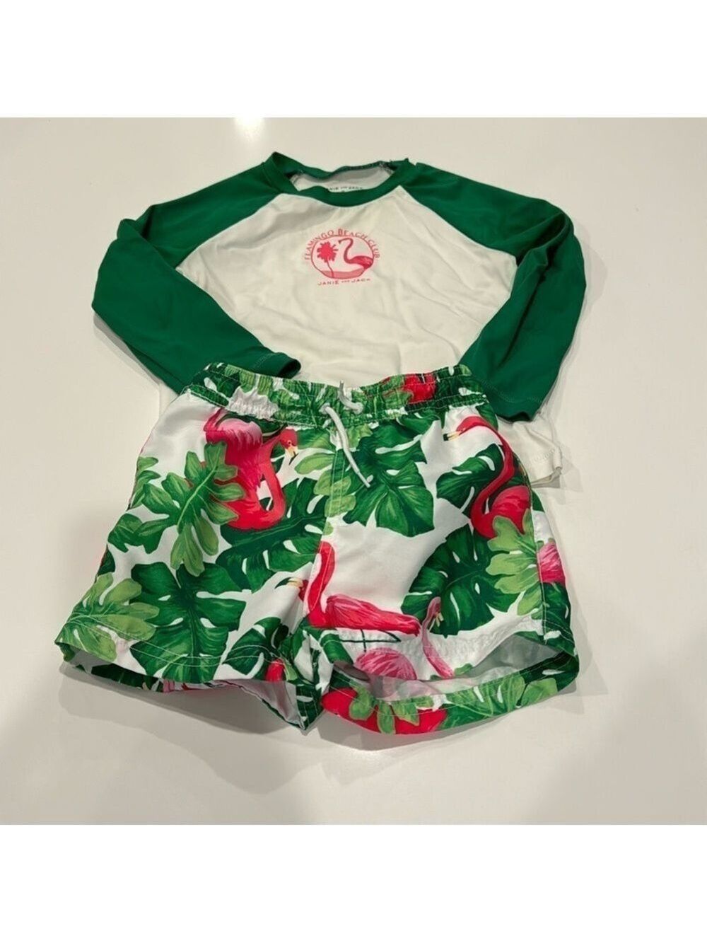 Janie and Jack Flamingo Swim Trunks Rash Guard Set 18-24 Months 2T